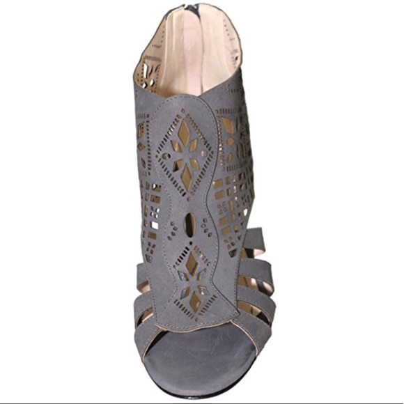 Grey Genuine Leather Laser Cut Peep Toe Bootie - Picture 4 of 8